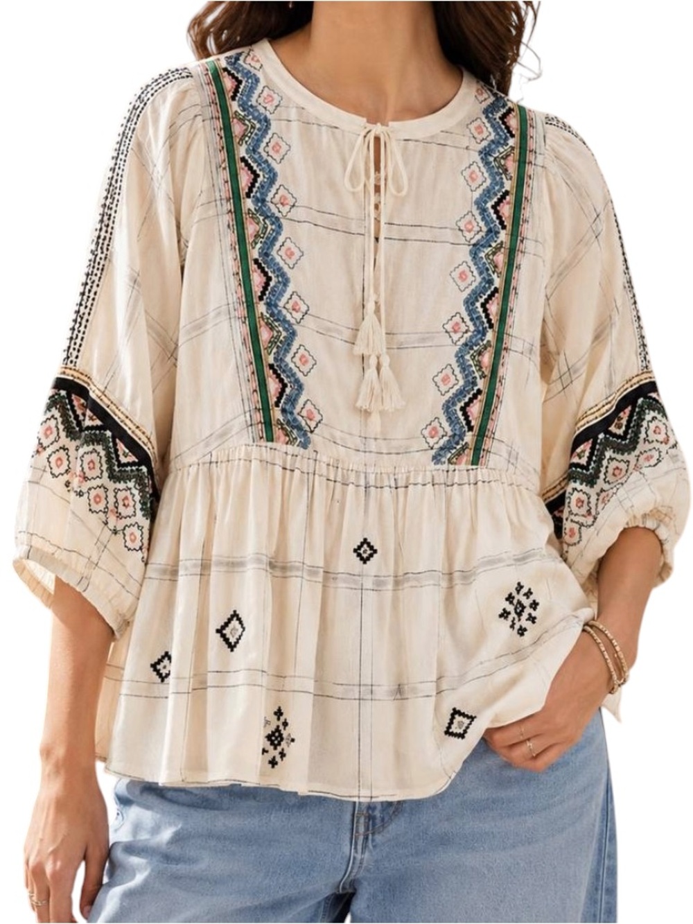 Anthropologie Vineet Bahl embroidered peasant top